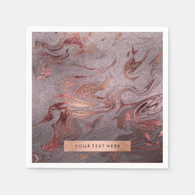 Servilleta De Papel Elegante aspecto de mármol púrpura y cobre dorado  (Anverso)