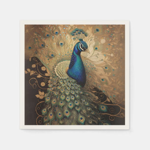 Servilleta De Papel Elegante ave dorada de pavo real