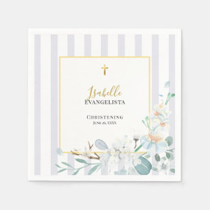 Servilleta De Papel Elegante Azul Dorado Floral Bautizo