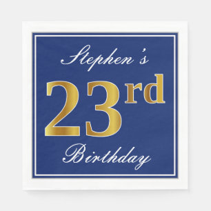 Servilleta De Papel Elegante azul, falso oro 23 cumpleaños; nombre per