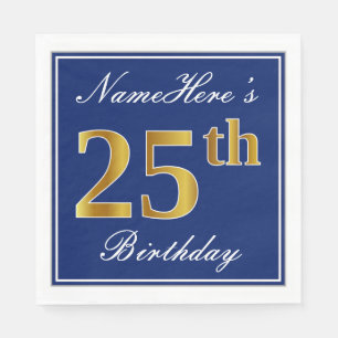 Servilleta De Papel Elegante azul, falso oro 25 cumpleaños; nombre per