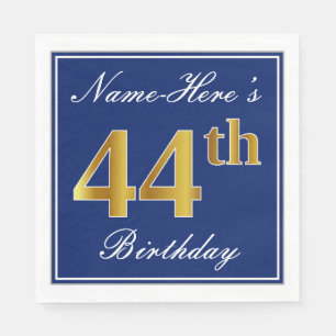 Servilleta De Papel Elegante azul, falso oro 44º cumpleaños; nombre pe