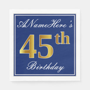 Servilleta De Papel Elegante azul, falso oro 45 cumpleaños; nombre per