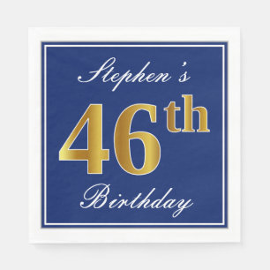 Servilleta De Papel Elegante azul, falso oro 46º cumpleaños; nombre pe