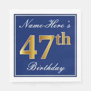 Servilleta De Papel Elegante azul, falso oro 47 cumpleaños; nombre per
