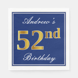 Servilleta De Papel Elegante azul, falso oro 52 cumpleaños; nombre per