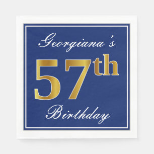 Servilleta De Papel Elegante azul, falso oro 57 cumpleaños; nombre per