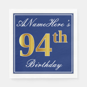 Servilleta De Papel Elegante azul, falso oro 94º cumpleaños; nombre pe
