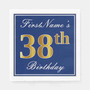Servilleta De Papel Elegante Azul, Faux Gold 38th Birthday; Nombre per