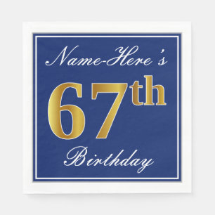 Servilleta De Papel Elegante Azul, Faux Gold 67th Birthday; Nombre per