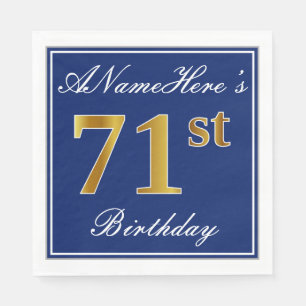 Servilleta De Papel Elegante Azul, Faux Gold 71st Birthday; Nombre per