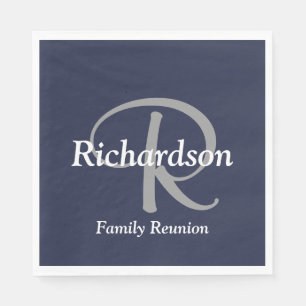 Servilleta De Papel Elegante Azul Marino Blanco Gris Plateado Monogram