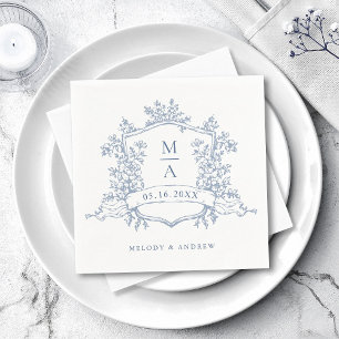 Servilleta De Papel Elegante azul polvoriento floral cresta monogramas