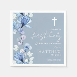 Servilleta De Papel Elegante azul polvoriento floral primera comunión