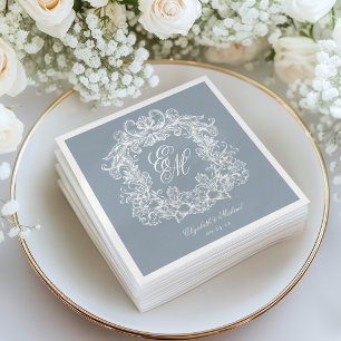 Servilleta De Papel Elegante azul polvoriento Monograma Cresta Escritu