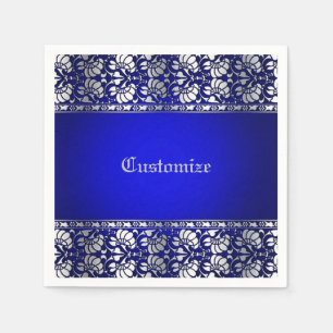 Servilleta De Papel Elegante Azul y Personalizado de Plata