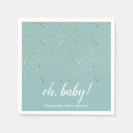 Servilleta De Papel Elegante Baby Blue & Gold Raindrop Baby Shower