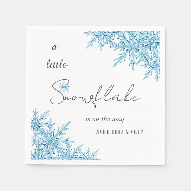 Servilleta De Papel Elegante Baby Shower Blue Little Snowflake de invi (Anverso)