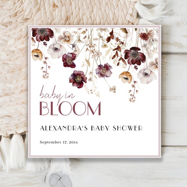 Servilleta De Papel Elegante Baby Shower Burgundy Wildflowers (Subido por el creador)