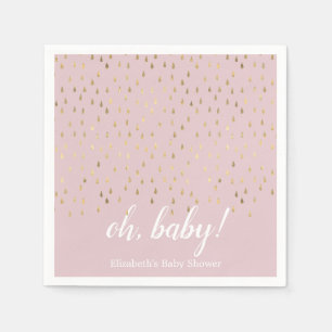 Servilleta De Papel Elegante Baby Shower con gotitas de lluvia rosadas