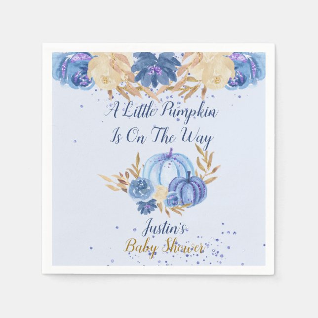 Servilleta De Papel Elegante Baby Shower de calabaza azul (Anverso)