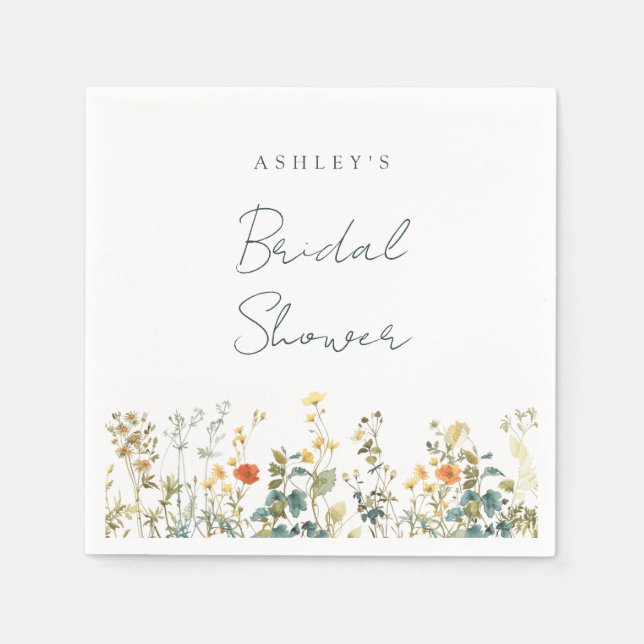 Servilleta De Papel Elegante Baby Shower de Flores Silvestres (Anverso)