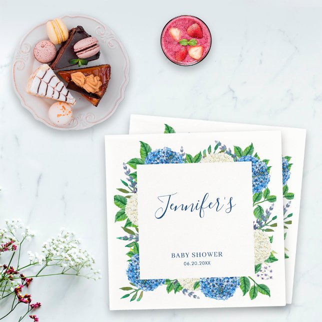 Servilleta De Papel Elegante Baby Shower de Hydrangea Azul Botánico (Subido por el creador)