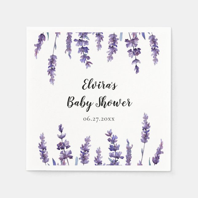 Servilleta De Papel Elegante Baby Shower de lavanda floral (Anverso)