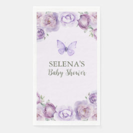 Servilleta De Papel Elegante Baby Shower de mariposa floral púrpura