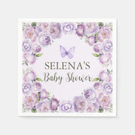 Servilleta De Papel Elegante Baby Shower de mariposa floral púrpura