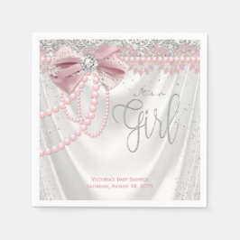 Servilleta De Papel Elegante Baby Shower de Rosa Pastel con Forma de P