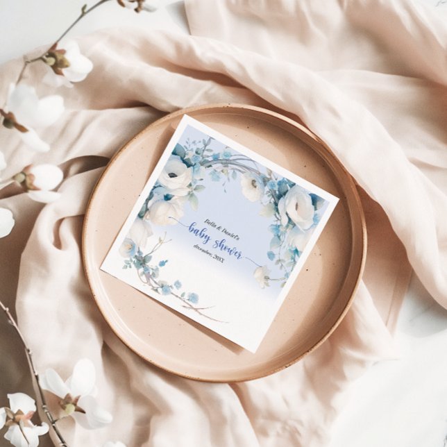 Servilleta De Papel Elegante Baby Shower Dusty Blue Floral (Elegant Dusty Blue Floral Baby Shower Napkins)