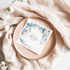 Servilleta De Papel Elegante Baby Shower Dusty Blue Floral