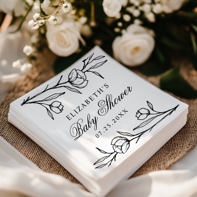 Servilleta De Papel Elegante Baby Shower floral negro esbozado (Subido por el creador)