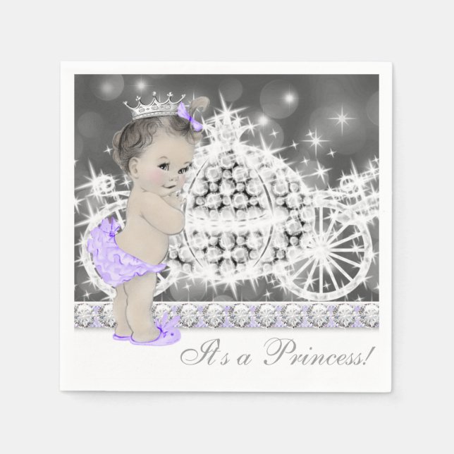 Servilleta De Papel Elegante Baby Shower morado y gris princesa (Anverso)