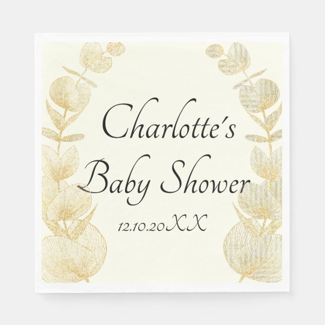 Servilleta De Papel Elegante Baby Shower neutral de género blanco (Anverso)