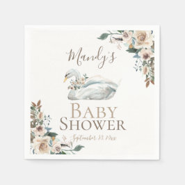 Servilleta De Papel Elegante Baby Shower neutro floral de cisne