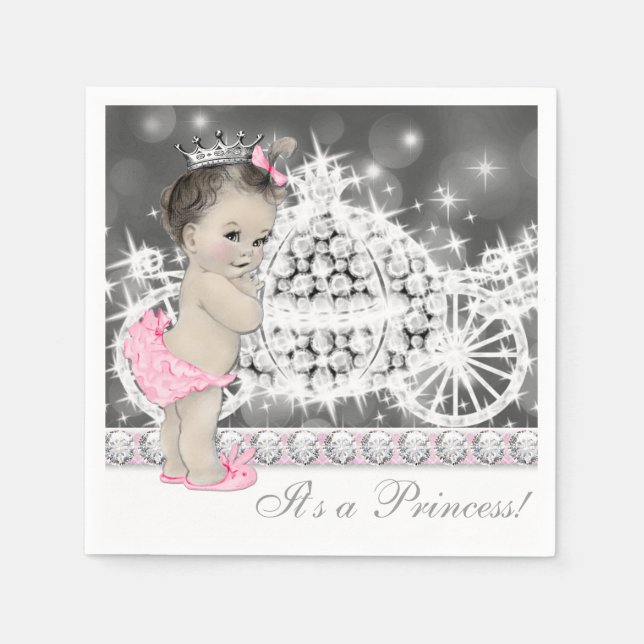 Servilleta De Papel Elegante Baby Shower Princesa Rosa y Gris (Anverso)