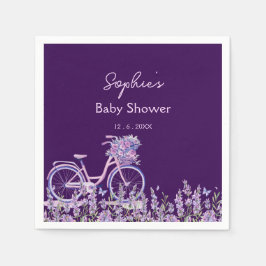 Servilleta De Papel Elegante Baby Shower Purple Wildflower Bicycle