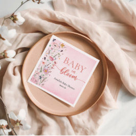 Servilleta De Papel Elegante Baby Shower rosado de flor silvestre