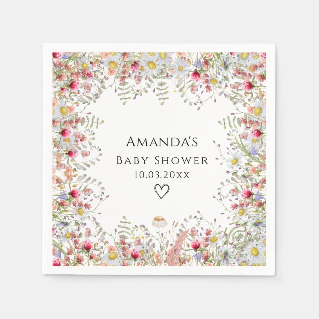 Servilleta De Papel Elegante Baby Shower Wildflowers (Anverso)