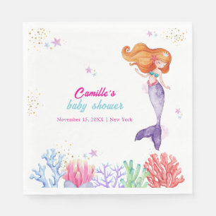 Servilleta De Papel Elegante Bajo La Sirenita De Mar Coral Baby Shower