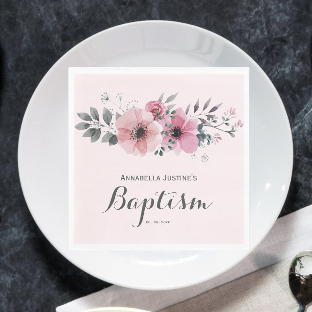 Servilleta De Papel Elegante BAPTISM Floral rosa (Subido por el creador)