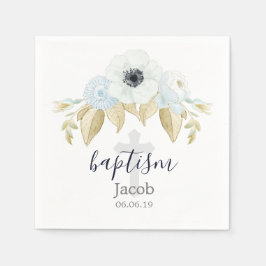 Servilleta De Papel Elegante Baptismo Floral Azul y Blanco