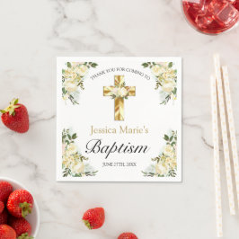 Servilleta De Papel Elegante Baptismo Floral Gold Cross