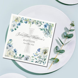 Servilleta De Papel Elegante Baptismo Religioso Floral Azul