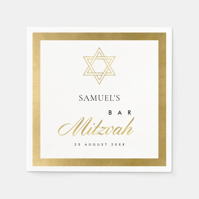 SERVILLETA DE PAPEL ELEGANTE BARRA DE ORO DE FAUX LIMPIA MITZVAH (Anverso)