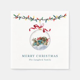 Servilleta De Papel Elegante Bauble Rojo Bow Feliz Navidad