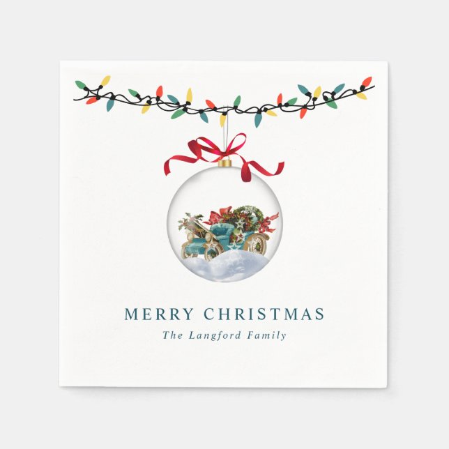 Servilleta De Papel Elegante Bauble Rojo Bow Feliz Navidad (Anverso)