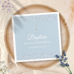 Servilleta De Papel Elegante bautismo azul Christening Silver Hearts